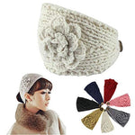 El Regalo 2 PCs Knitted Flower Warm Winter Woolen Headband with Buttons for Face Mask Cover | Cold Weather Hair Accessories Head Wrap | Winter Headbands for Girls & Women (Pack of 2) (White & Coffee)