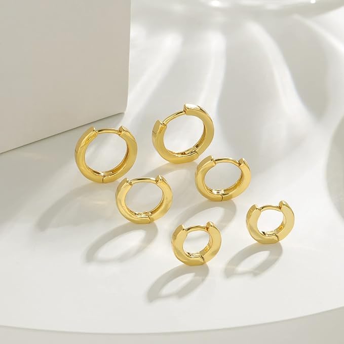 El Regalo 18K Gold Plated Anti-Tarnish Stainless Steel Huggie Hoop Earrings Combo - Set of 3 Pairs | Waterproof Minimalist Baali for Women & Girls | Cartilage & Second Piercing Jewelry