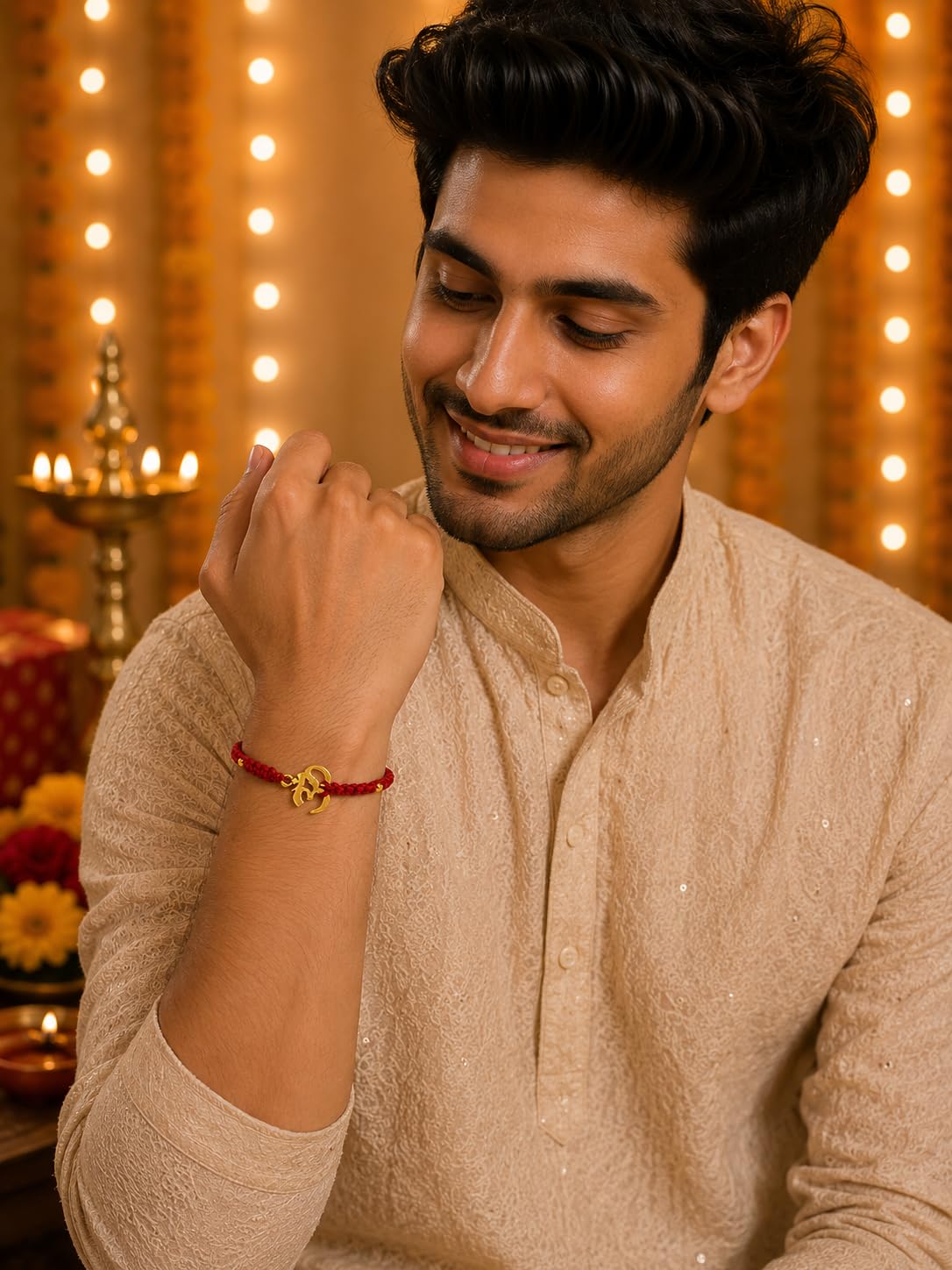 El Regalo 2PCs Auspicious OM Rakhi Set Brothers- Simple & Minimalist OM Bracelet Rakhi with Roli Chawal Shagun, Message Card in Rakhi Gift Box