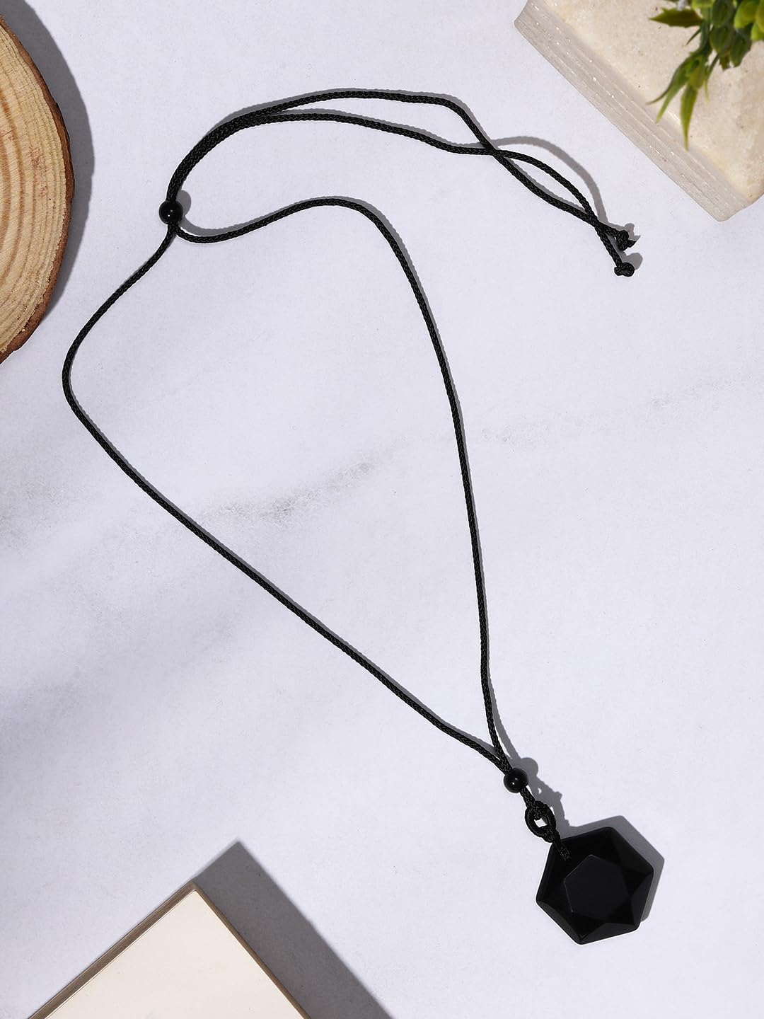 El Regalo Natural Healing Stones Hexagram Pendant Unisex Necklace for Men/Women (Black)