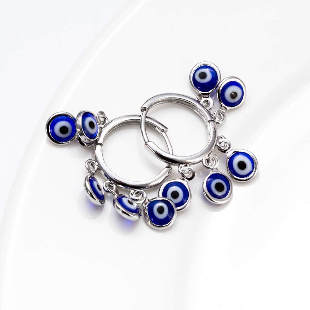 El Regalo 1 Pair Evil Eyes Charms Hoop Earrings for Girls & Women - Dangling Blue Evil Eye Earrings for Girls & Women