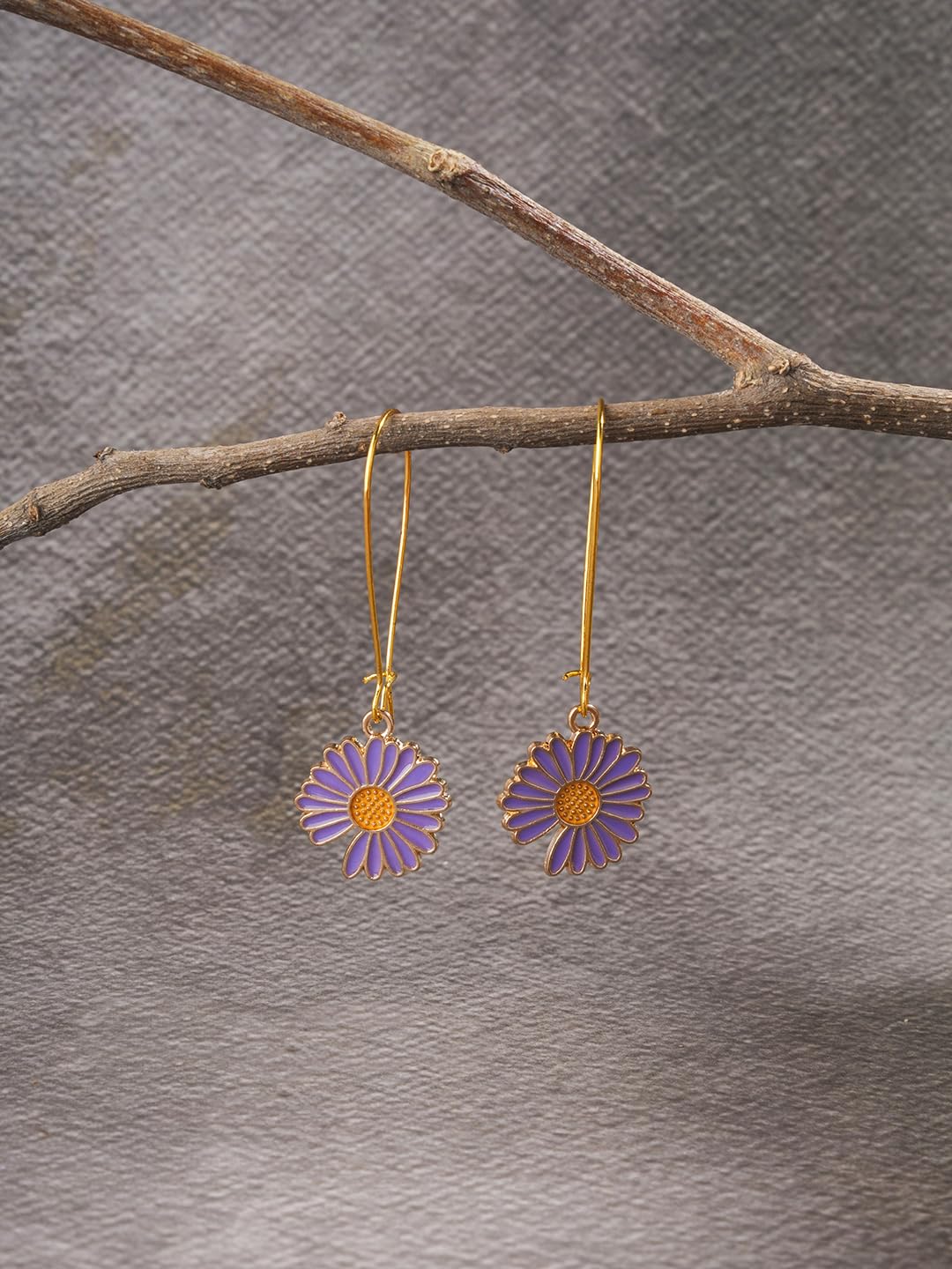 El Regalo Beautiful Enamel Flowers Long Hook Earrings for Women/Girls - Delicate Cute Flowers Charms Hook Earrings (Lavender Flower)