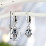 El Regalo 1 Pair Evil Eye Hamsa Hand Dangle Hoop Earrings - Silver, Dainty Blue Evil Eye Small Simple Hypoallergenic Earrings for Girls & Women