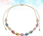 El Regalo 2PCs Colorful Epoxy Shell Necklace & Bracelet Set- Hand Knitted Shell Choker Necklace & Bracelet Beach Jewelry Set for Girls & Women