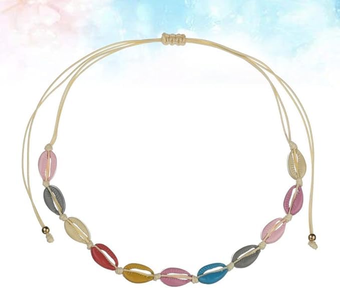 El Regalo 2PCs Colorful Epoxy Shell Necklace & Bracelet Set- Hand Knitted Shell Choker Necklace & Bracelet Beach Jewelry Set for Girls & Women