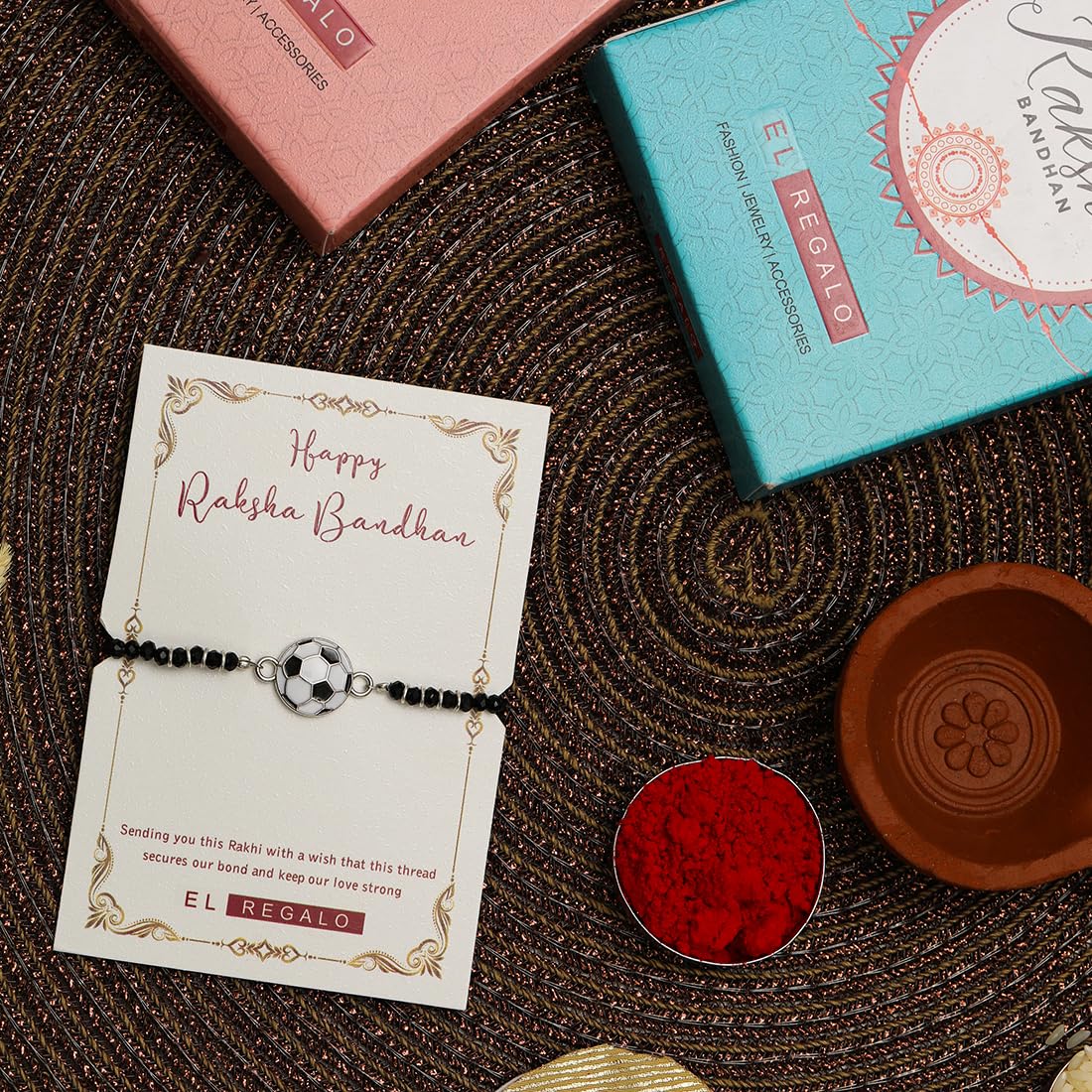 El Regalo Kids Rakhi for Baby Brother - Cute Charms Evil Eye Nazaria Rakhi with shagun, Rakhi Message Card in Rakhi Gift Box for Kids/Babies/Toddlers (Football)