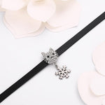 El Regalo Elegant Pendant Choker Necklace for Girls & Women- Stylish CZ Heart, Pearl, Cat, Bee & Flower Pendant Necklace (CZ Cat Snowflake)