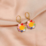 El Regalo 1 Pair Enamel Flowers, Rainbow Cloud, Heart Hypoallergenic Dangle Hoop Earrings for Girls/Teens/Women (Sunflower Earrings)