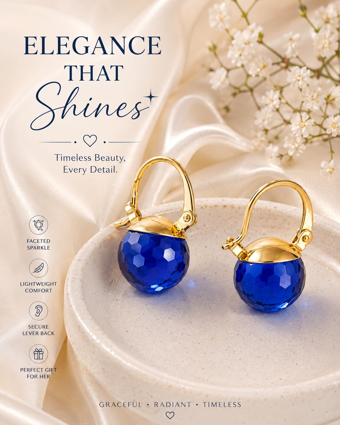 El Regalo Elegant & Graceful Aquamarine Austrian Crystal Earrings for Girls & Women- Sparkly Austrian Crystal Disco Ball Earrings (Indigo Blue)