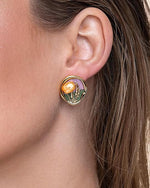 El Regalo 3D Enameled Irregular Pearl Stud Earrings for Women & Girls - Vintage Boho Artistic Gold Plated Floral Earrings, Unique Handmade Baroque Pearl Ear Studs