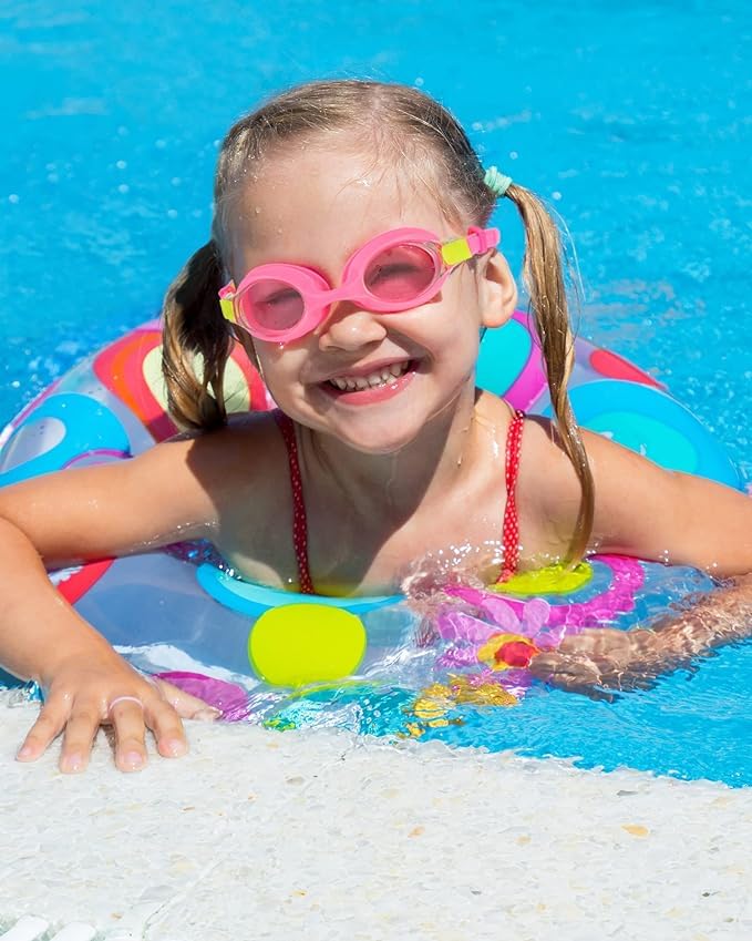 El Regalo Kids Swim Goggles Clear Wide Vision Swimming Goggles Anti Fog Kids Pool Goggles Silicone Frame Children Goggles (upto 9 years old kids) (Pink)