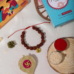 El Regalo 1PC Auspicious Natural Rudraksha & Lava Beads Rakhi for Brother- Designer Rudraksha Beads Rakhi with Roli Chawal, Rakhi Message Card in Rakhi Gift Box (Golden Budhdha)