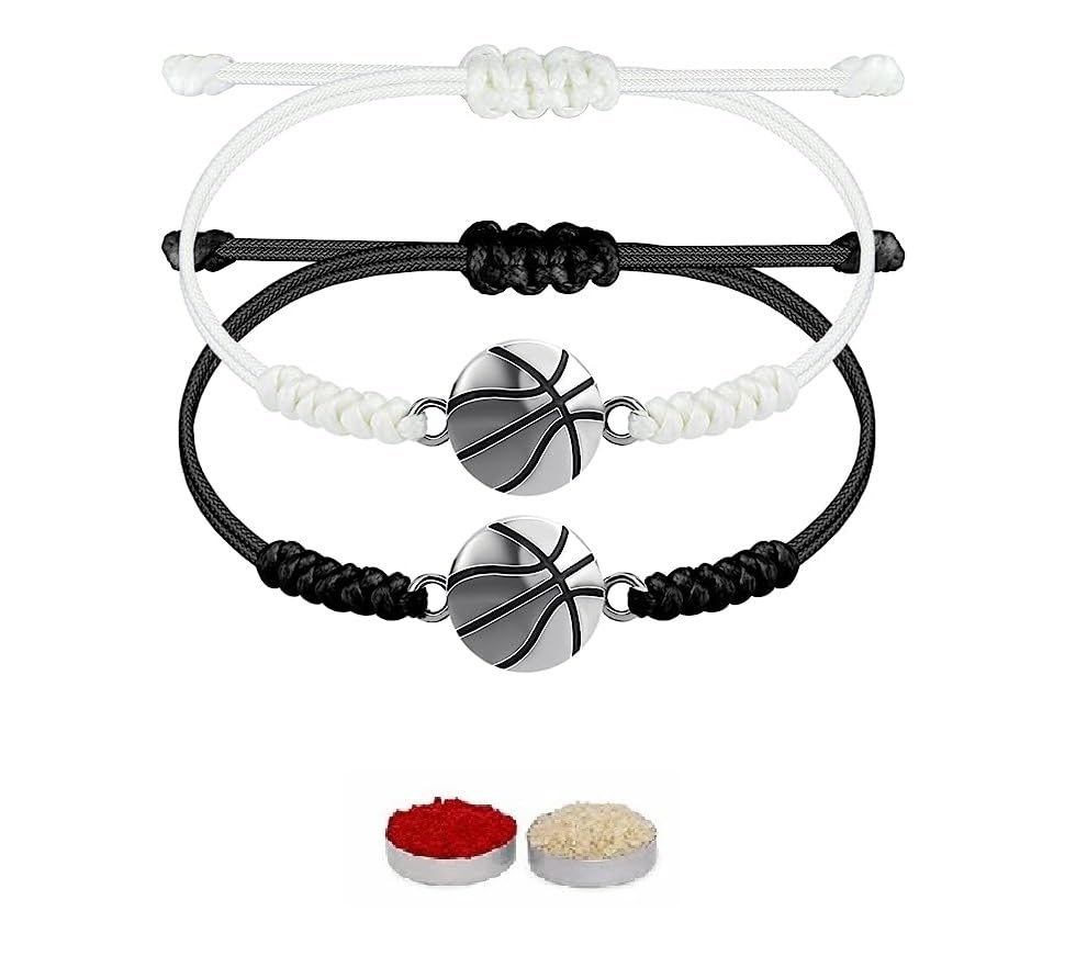 El Regalo 2PC Sports Rakhi for Kids | Sports Ball Bracelet Rakhis Combo Set for Brother/Niece/Nephew- Rakhi for Sports Lovers with Roli-Chawal, Message Card in Rakhi Gift Box (Option-2)