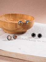 El Regalo 5 Pairs Oxidized German Silver Small Monalisa Stones Stud Earrings Combo Set in Antique Silver Finish for Women/Girls- Timeless Elegance for Casual and Formal Wear (Multi Option-2)