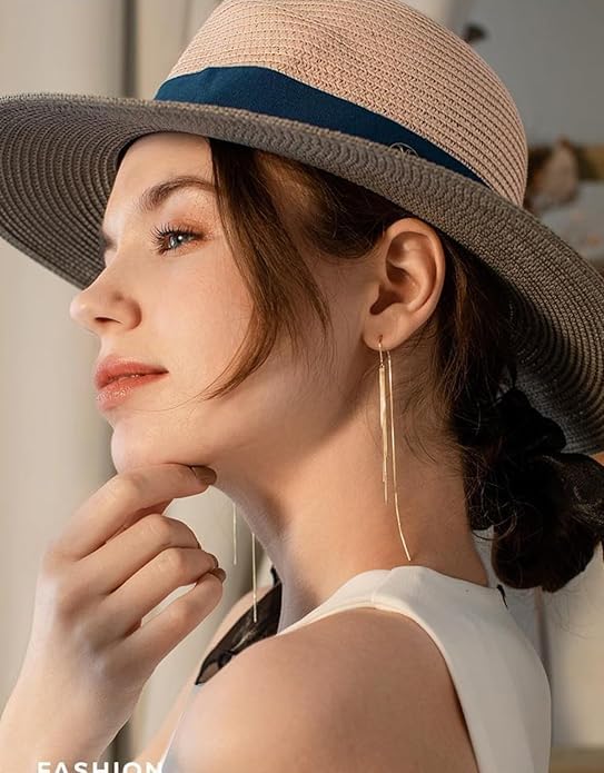 El Regalo Modern Sui Dhaga Threader Earrings for Women - Minimalist Long Pull Through Chain Earrings - Light Dangle Needle Threaders for Multiple Piercings, Sensitive Ears (Triple Tassel Gold)