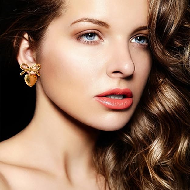 El Regalo Women's Stainless Steel Heart Hoop Earrings- Waterproof/Anti-Tarnish Vintage Love Drop Huggie Hoop Earrings For All Day Wear (Golden)