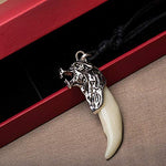 El Regalo Men's Retro Stainless Steel Bruce Lee Style Wolf Pendant Necklace | Men Jewelry | Men Pendant Necklace (Off White)