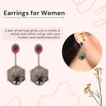 El Regalo Handmade Oxidized Silver Lookalike Brass Earrings with Red Stone and Ghungroo - Versatile Fashion Statement Earrings