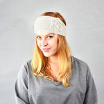 El Regalo's 1PC Winter Crochet Knitted Headwrap Headband with 3D flower & Button for Girls & Women- Ear Warmer Hair Muffs Band | Winter Designer Headbands for Teens & Women (White)