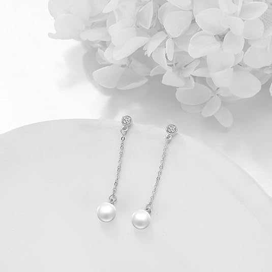 El Regalo Minimalist Pearl Tassel Earrings for Women | Elegant Chain Drop Earrings | Indo Western Style Dangle Pearl Earrings (Style-3)