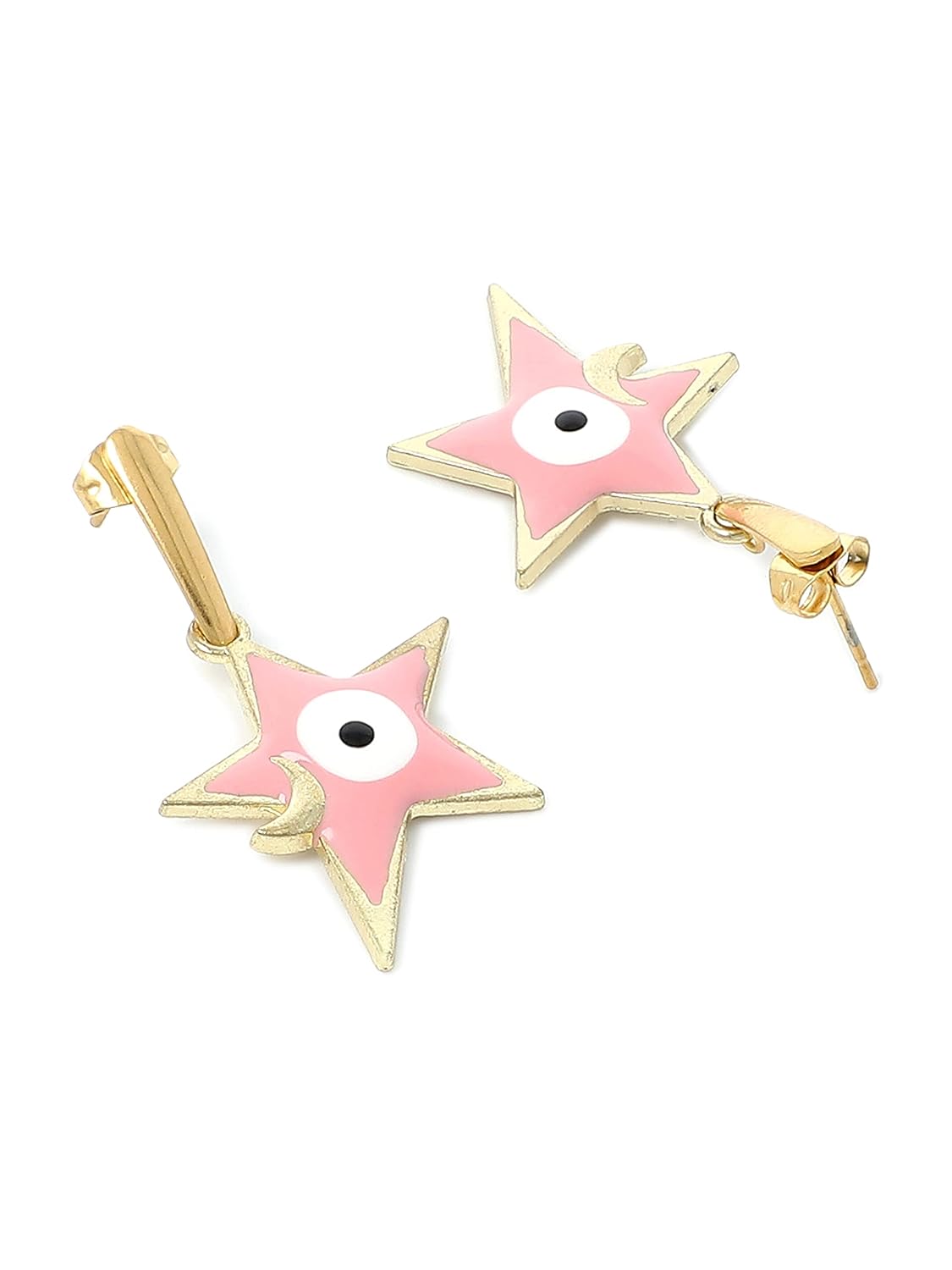 El Regalo 2 Pairs Evil Eye Hypoallergenic Dangle Heart, Star, Rainbow Studs/Hook Earrings - Handcrafted Golden Enamel Evil Eye Earrings for Girls & Women (Option- 6)