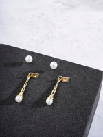 El Regalo 1 Pair Front Back Western Pearls Earrings- Elegant Pearl Drop Earring Temperamental Metal Long Sticks Dangle Earrings (Gold)