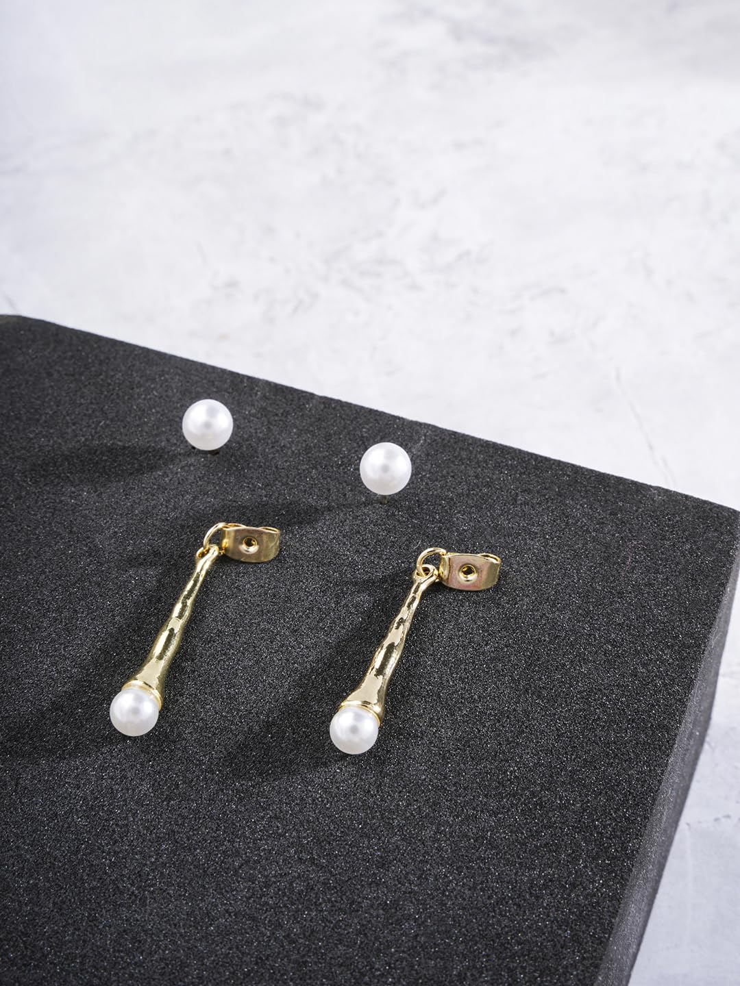 El Regalo 1 Pair Front Back Western Pearls Earrings- Elegant Pearl Drop Earring Temperamental Metal Long Sticks Dangle Earrings (Gold)