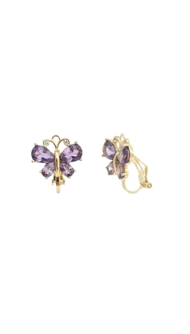El Regalo Colorful Butterfly Non-Pierced Clip On Earrings for Girls/Women- Cute Non-Pierced Ear Clip Earrings | Enamel Blue/Purple Crystal Earrings (Purple Crystal Butterfly)
