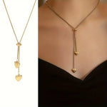 El Regalo Stainless Steel Double Love Heart Long Pendant Slider Necklace for Girls & Women- Anti Tarnish Minimalist Heart Necklace