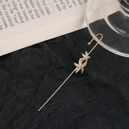 El Regalo 1 Pair Fancy Western Ear Wrap Needle Ear Crawler Earrings - Inlaid Zircon, Elegant Ear Cuff Climber Hook Earrings for Women Girls (Star Fish Needle)