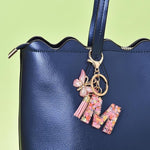 El Regalo Personalized Name Initials Butterfly Charm Keychain - Custom Letter Keyring with Pink Tassel & Butterfly Pendant, Purse, Bag, Backpack Accessory (M Letter)