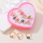 El Regalo 12 Pcs Cute Adjustable Rings Set for Kids/Girls/Women - Colorful Cartoon Enamel Finger Rings | Adjustable Cute Jewelry Gift Box - Butterfly, Flower, Bow, Heart, Cherry Designs (Style-2)