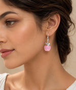 El Regalo Cute Pink Apple Drop Earrings for Women & Girls | Korean Style Aesthetic Earrings | CZ Studded Dangle Earrings | Trendy Party Fashion Jewellery