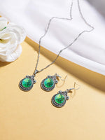 El Regalo 3D Ocean Mermaid Theame Vintage Style Pendant Chain Necklace with Earrings for Girls & Women