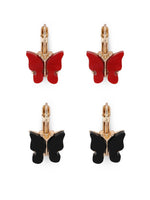 El Regalo Cute 2 Pairs Butterfly Lever Hook Earrings Combo for Girls & Women- Elegant Small Butterfly Hoop Earrings- Gift for Girls/Her (Red & Black)
