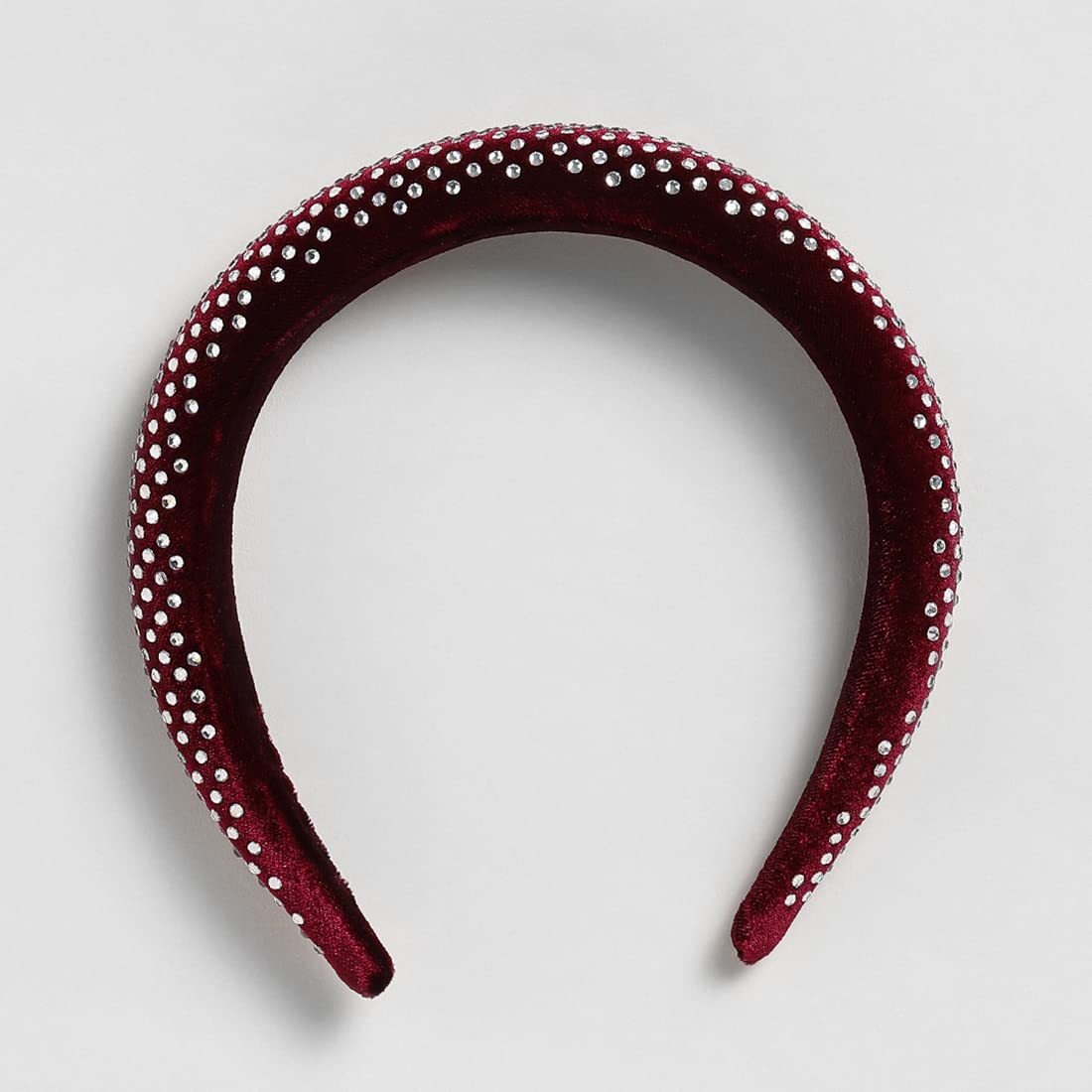 El Regalo Rhinestone Valvet Broad Party Headband- Padded Crystal Rhinestone Headband Embellished Hair Retro Jewelled Hairband Hair Accessory for Women Girl Wedding Parties Birthday (Maroon Red)