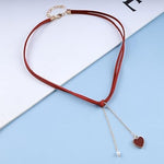 El Regalo 1PC Heart Pearls Red Lace Velvet Choker Pendant Necklace for Girls & Women