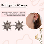 El Regalo Oxidized Flower Stud Earrings- Silver Lookalike Brass Floral Earrings for Girls & Women