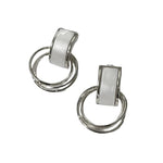 El Regalo Contemporary White Drop Hoop Stud Earrings- Modern Geometrical Fashio Earrings for Girls & Women (Silver)