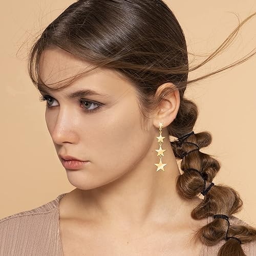 El Regalo Cute & Trendy Gold Star Tassel Earrings- 4 Star Statement Tassel Earrings Stud Earrings for Women & Girls