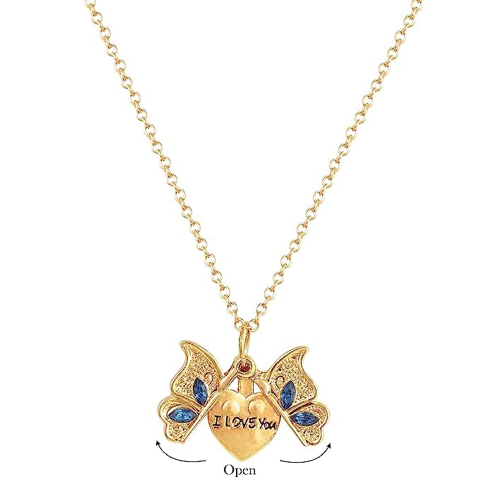 El Regalo "I Love You" Hidden Message Butterfly Openable Pendant Necklace for Girls & Women - Gift for Best Friends/Besties- Valentines Day Gift (Golden)