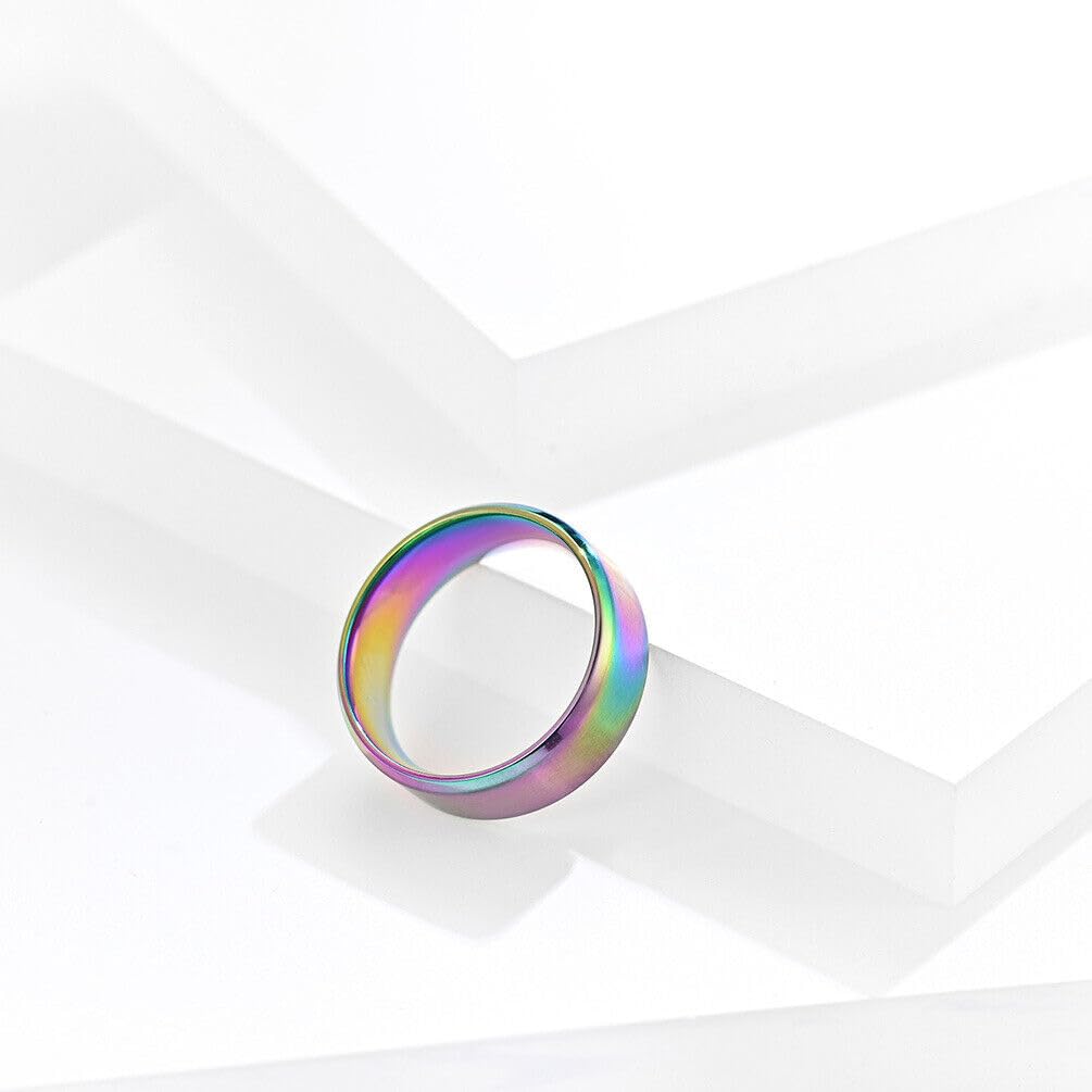 El Regalo Solid Stainless Steel 6mm Plain Classic Band Ring Comfort-Fit for Men Women- Anti Tarnish/Waterproof Plain Dome Stacking Simple Rings Bands Thumb Finger Ring (Rainbow Holographic, 19)