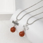 El Regalo 2PCs Best Friends 3D Basketball Necklace Set- BFF Basketball Sports Necklaces Set for Girls & Boys (Brown)