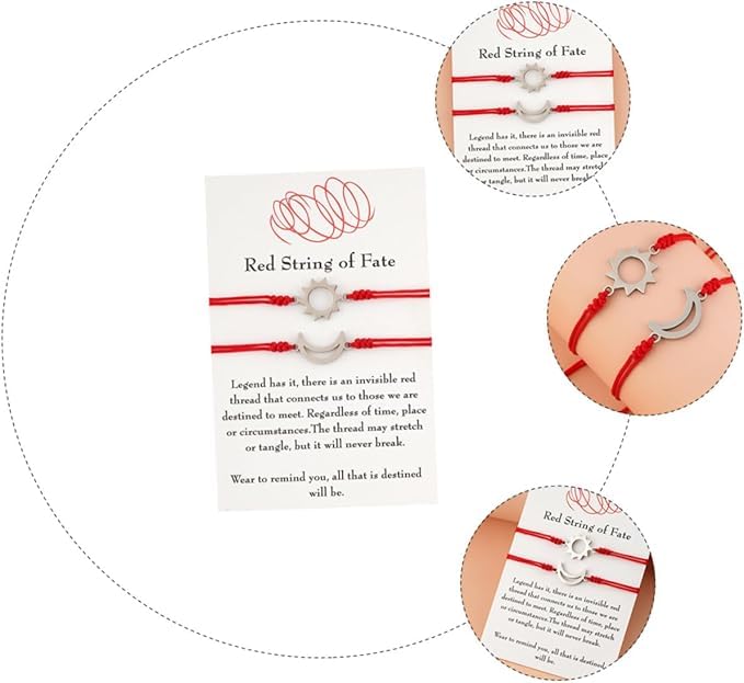 El Regalo Unisex-Adult 2PCs Sun Moon Red String of Fate Bracelets Set - Stainless Steel Sun Moon Bracelet Set for Best Friends/Couples/Besties