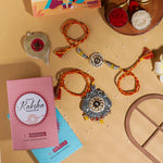 El Regalo Designer Bhaiya- Bhabhi Rakhi Luma/Lumba Set- Kundan, Pearls Rakhi with Roli Chawal in Gift Box- Luma Convertible into Necklace (Option-10)