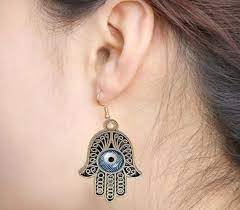 El Regalo Evil Eye Hamsa Hand Hook Earrings in Antique Golden Finish- Vintage Evil Eye Jewelry for Girls