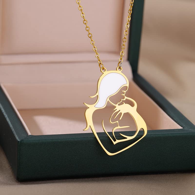El Regalo Women Elegant Stainless Steel Mom & Baby Pendant Necklace For Moms. Tobe Moms Or New Moms (Golden)