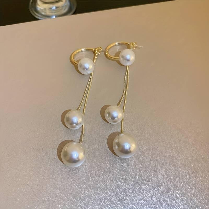 El Regalo Fancy Pearl Earrings- Golden Pearl Tassel Long Statement Earrings for Girls & Women (Pearls Threader Earrings)