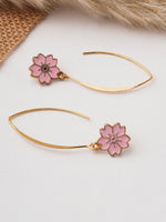 El Regalo 2 Pairs Beautiful Enamel Flowers Long Hook Earrings for Women/Girls - Cute Floral Charms Western Danglers (Pink & Black Flower)