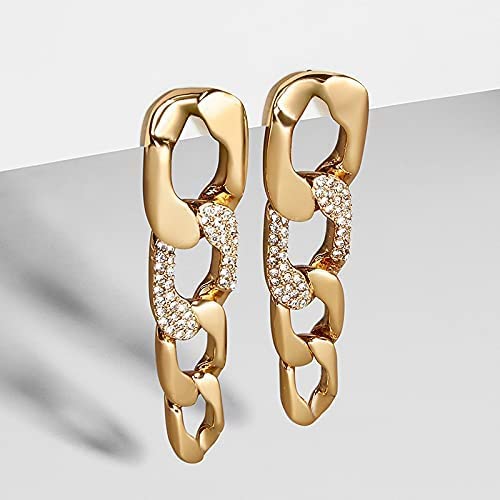 El Regalo Gold Plated Chain Link Drop Dangle Earrings- Cuban Link Golden Chain Stud Dangle Earrings for Women & Girls